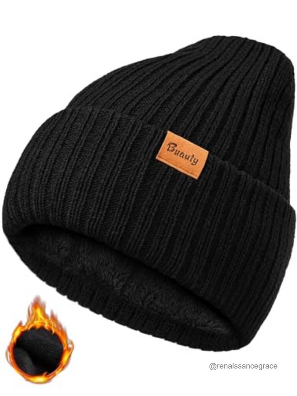 Unisex Fleece Lined Beanie Hat Winter Thermal Knit Skull Cap
